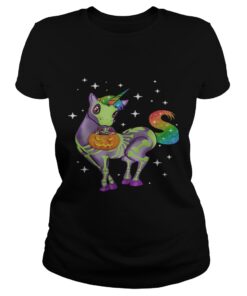 Unicorn Skeleton Halloween pumpkin shirt