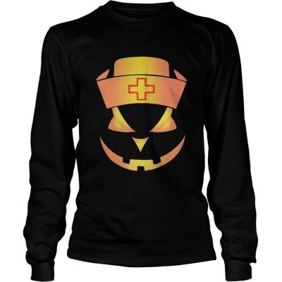 Long Sleeve Halloween Nurse Pumpkin Face shirt