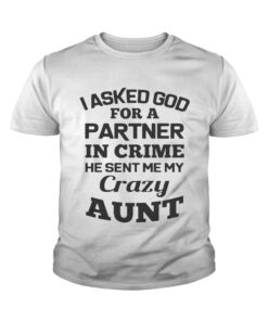 I asked God for a partner in crime he sent me my crazy aunt shirt youth tee