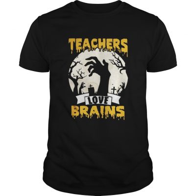 Guys Halloween Teachers love brains shirt