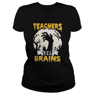 Ladies Tee Halloween Teachers love brains shirt