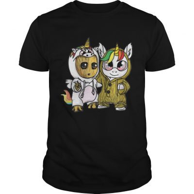 Guys Unicorn and Baby Groot shirt