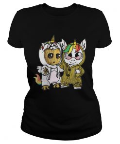 Ladies Tee Unicorn and Baby Groot shirt