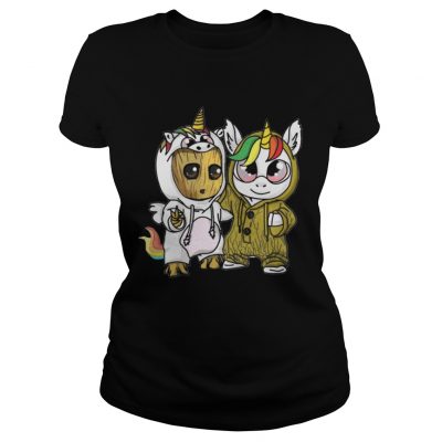 Ladies Tee Unicorn and Baby Groot shirt