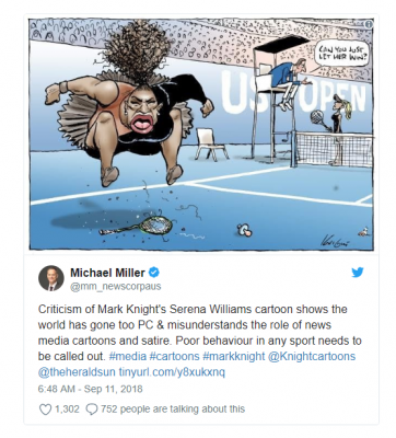 Australian Newspaper Doesn't See How This Cartoon of Serena Williams Is Racist