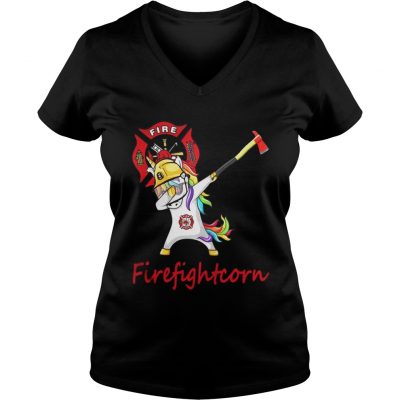 Dabbing Unicorn Firefighter Firefightcorn ladies v-neck