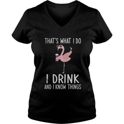 Flamingo Thats what I do I drink and know things ladies v-neck