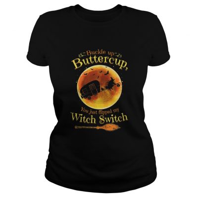 Halloween Camping buckle up buttercup you just flipped ladies tee