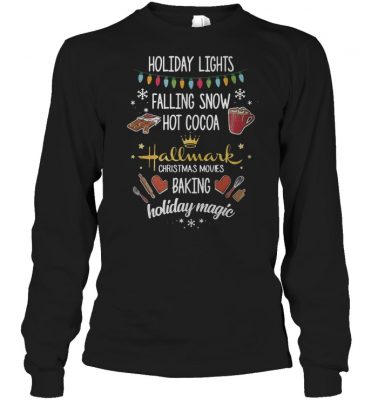 Holiday lights falling snow hot cocoa Hallmark Christmas sweater