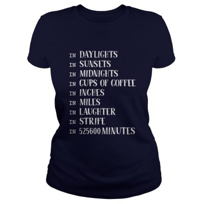 In daylights in sunsets in midnights cups of coffee in inches in miles Ladies Tee