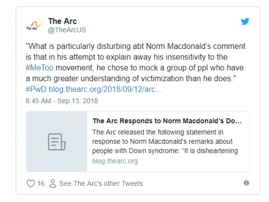 Norm Macdonald Compounds Problems With Down Syndrome Comment