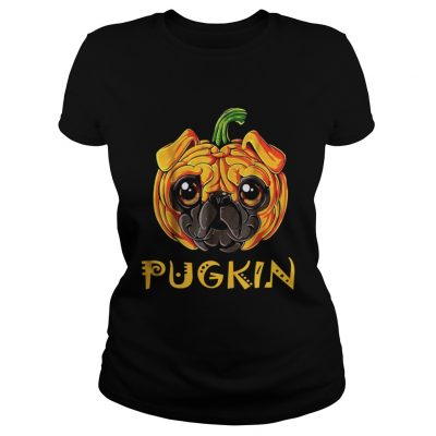 Pugkin Pug Pumpkin Halloween ladies tee