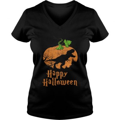 Pumpkin T-rex Happy Halloween ladies v-necck