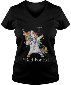 RedForEd Unicorn Dabbing ladies v-neck