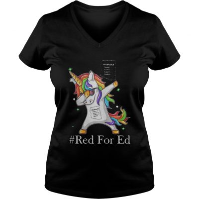 RedForEd Unicorn Dabbing ladies v-neck