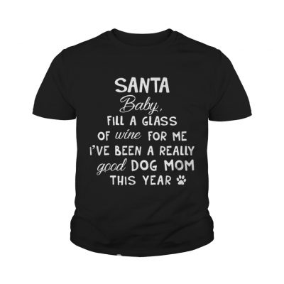 Santa baby fill a glass of wine for me Ive been a really good dog mom this year youth tee