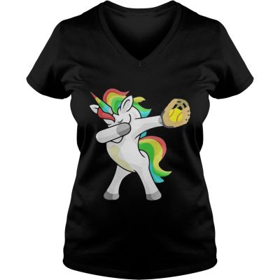 Softball Unicorn Dabbing ladies v-neck