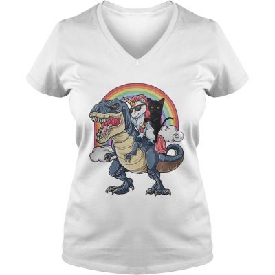 TRex Unicorn Cat Boss Rainbow ladies v-neck