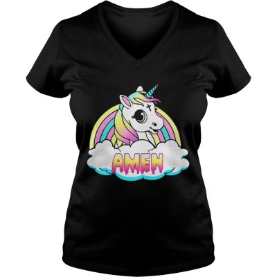 Unicorn Amen Rainbow ladies v-neck