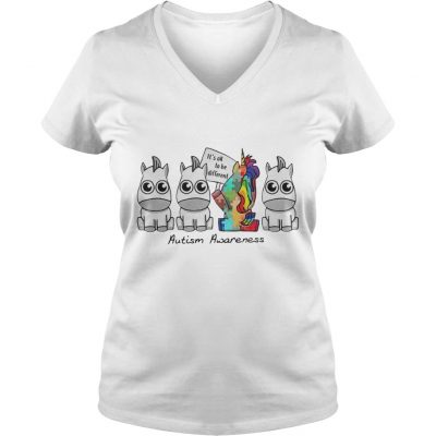 Unicorn Its Ok to be different Autism Awareness ladies v-neck