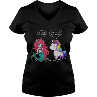 Unicorn vs Mermaid she loves me more ladies v-neck