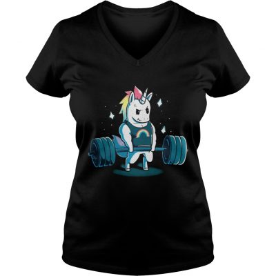 Weight lifting gym unicorn ladies v-neck