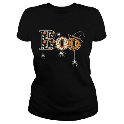 Boo Halloween TShirt With Spiders And Witch Hat Ladies Tee