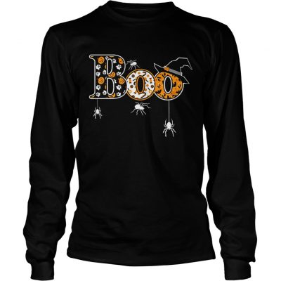 Boo Halloween TShirt With Spiders And Witch Hat Longsleeve Tee