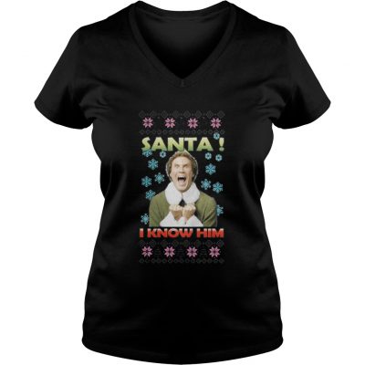 Buddy The Elf Santa I know him Christmas Ladies VNeck