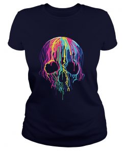 Colorful Melting Skull Art Graphic Halloween Ladies Tee