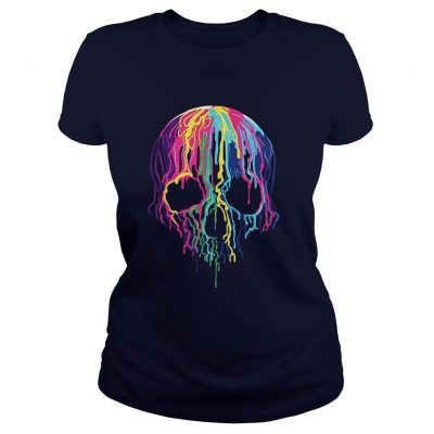 Colorful Melting Skull Art Graphic Halloween Ladies Tee