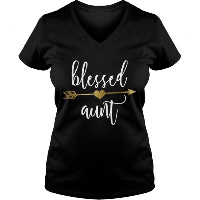 Cute Gold Arrow Blessed Aunt Shirt Thanksgiving ladies v-neck