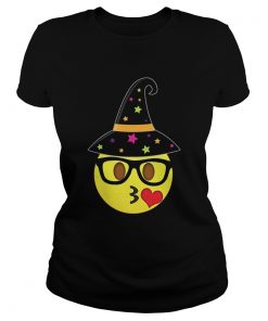 Funny Halloween Emoji Witch Nerd Kissy Face Ladies Tee