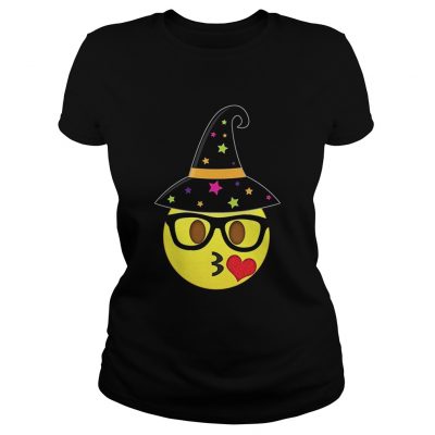 Funny Halloween Emoji Witch Nerd Kissy Face Ladies Tee