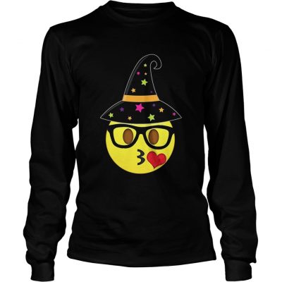 Funny Halloween Emoji Witch Nerd Kissy Face Longsleeve Tee