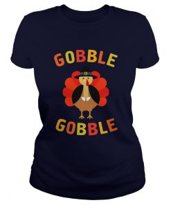 Gobble Gobble Turkey Pilgrim Cute Thanksgiving Ladies Tee