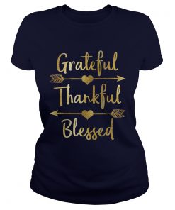 Gold Grateful Thankful Blessed Thanksgiving Ladies Tee