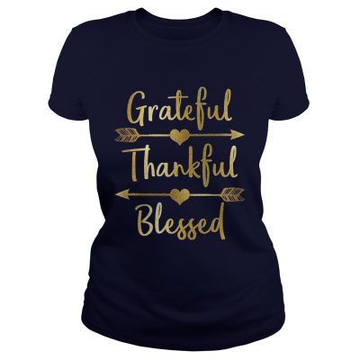 Gold Grateful Thankful Blessed Thanksgiving Ladies Tee