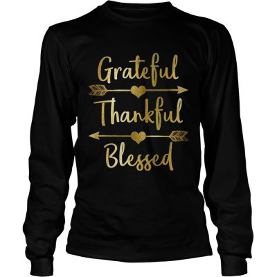 Gold Grateful Thankful Blessed Thanksgiving Longsleeve Tee