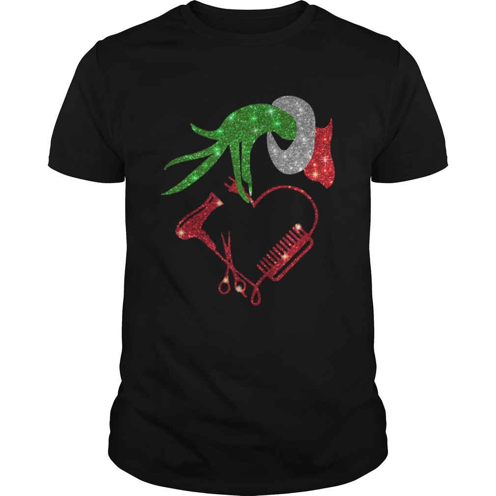 Grinch hand holding love hair stylist shirt