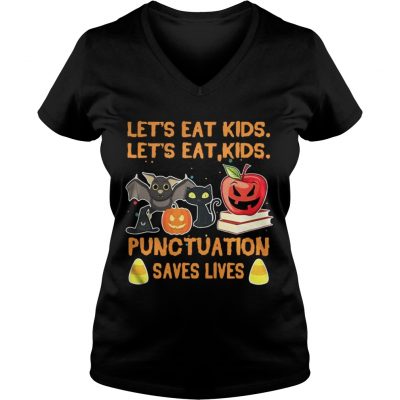 Halloween Teacher let’s eat kids punctuation saves lives ladies v-neck