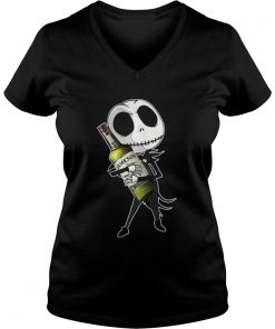 Jack Skellington hug Jameson Irish Whiskey ladies v-neck