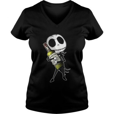 Jack Skellington hug Jameson Irish Whiskey ladies v-neck