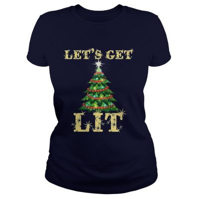 Lets Get Lit Funny Christmas Drinking Ladies Tee