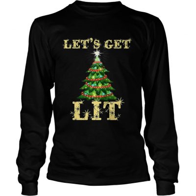 Lets Get Lit Funny Christmas Drinking Longsleeve Tee