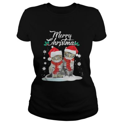 Merry Christmas Santa Claus Cats Ladies Tee