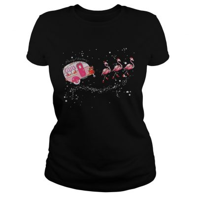 Merry Christmas camping Flamingo Ladies Tee