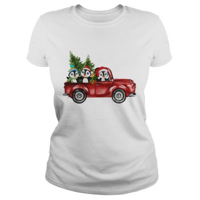 Penguin Cartoon drive red car very christmas Ladies Tee