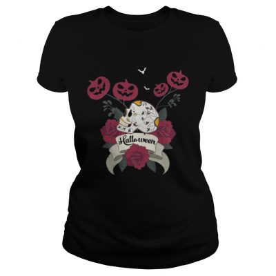 Pumpkin Skull Flower Art Halloween Ladies Tee