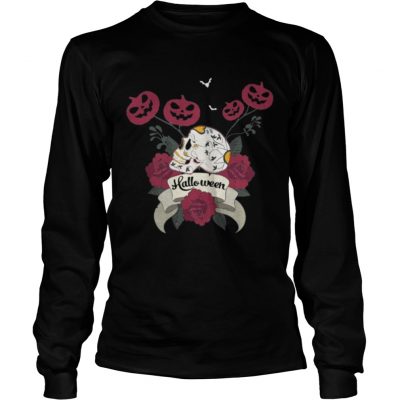 Pumpkin Skull Flower Art Halloween Longsleeve Tee